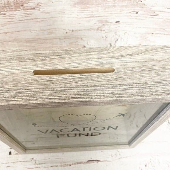 VACATION FUND Wooden Shadow Box Piggy Coin Bank - Picture 2 of 4